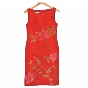 Red dress with floral stitching